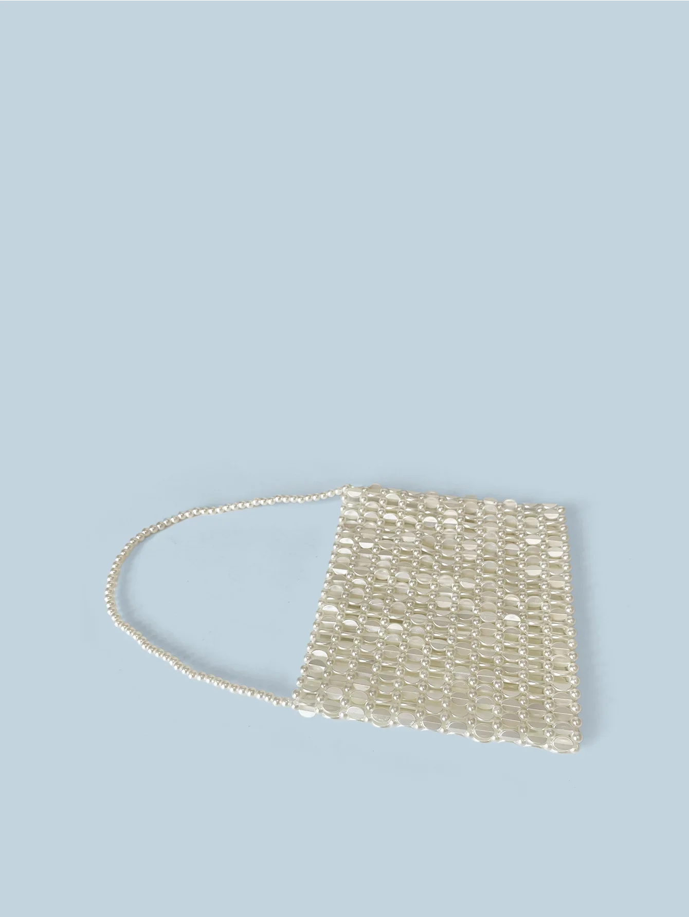 Shining Ins Metal Silver Handmade Bead Bag Bead Glitter Handmade Woven Phone Bag