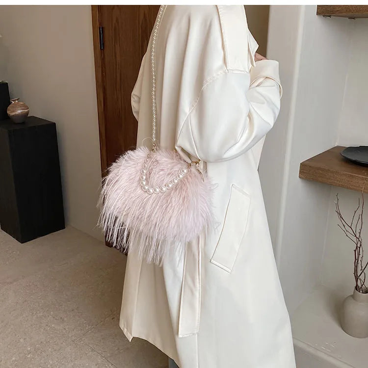 Elegant Plush Beaded bag Side Clutch