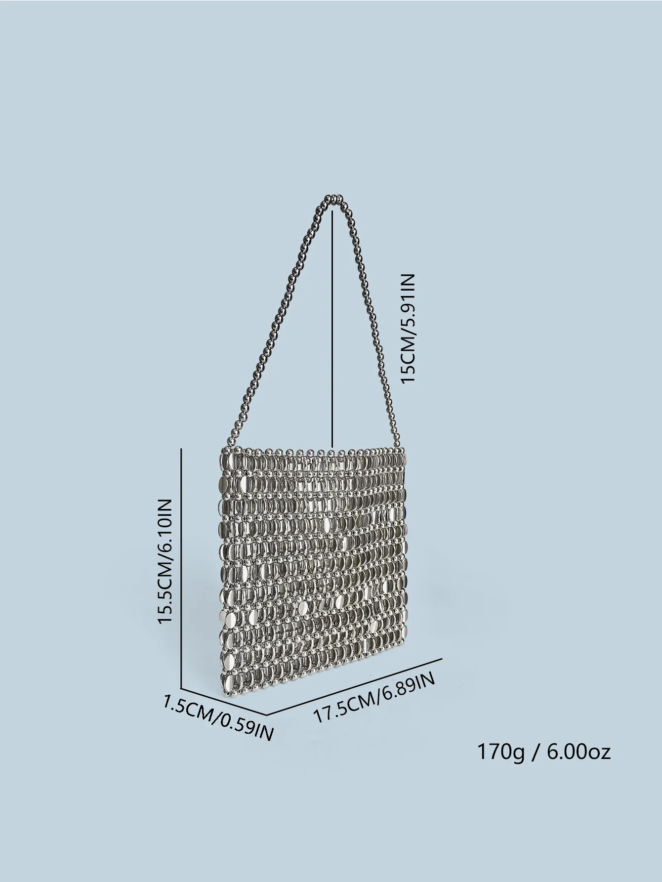 Shining Ins Metal Silver Handmade Bead Bag Bead Glitter Handmade Woven Phone Bag
