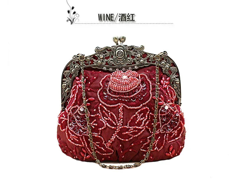 Vintage Beaded Embroidered Evening Handbag