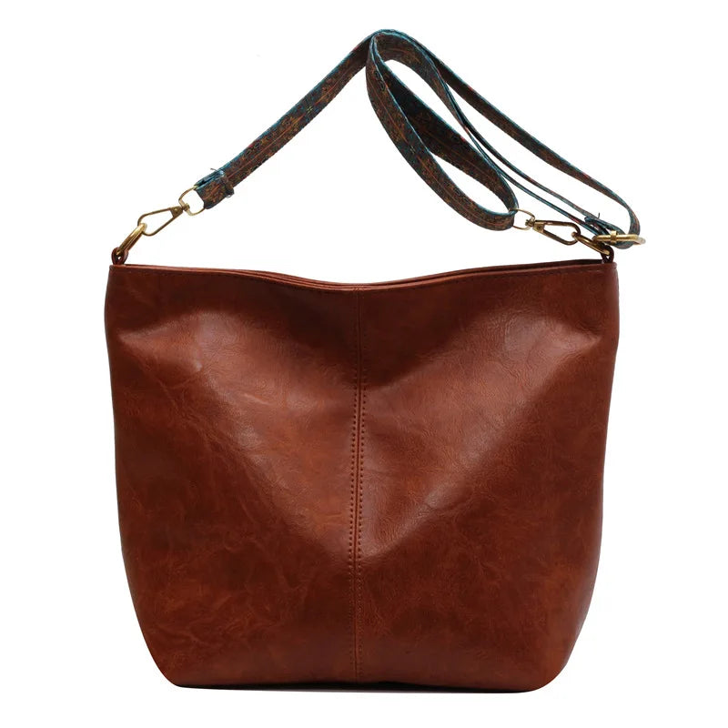 Leather Bucket Beaded Crossbody Bag For Women