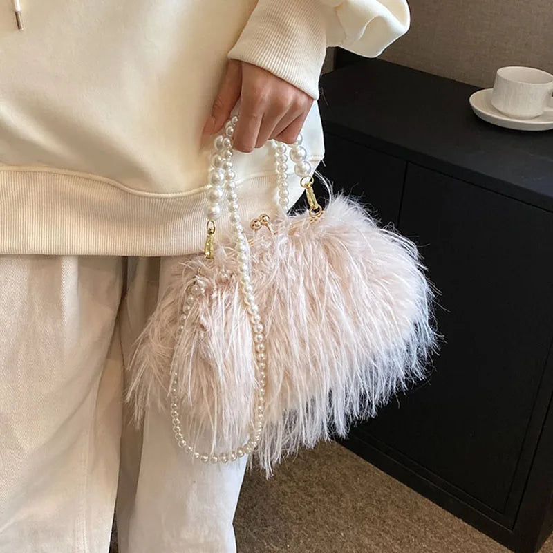 Elegant Plush Beaded bag Side Clutch