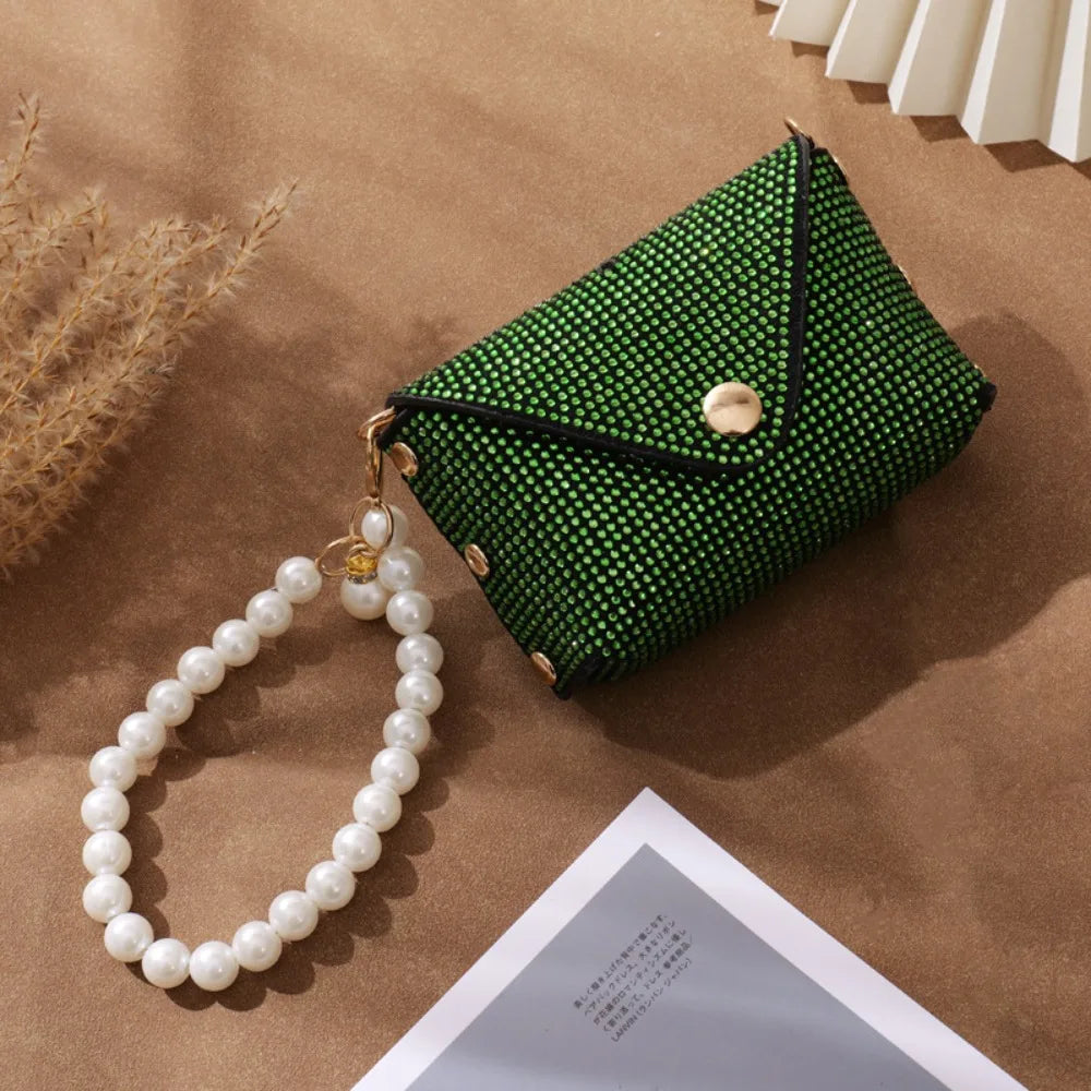 Elegant Pearl Chic Diamond Chain Makeup Beaded Purse