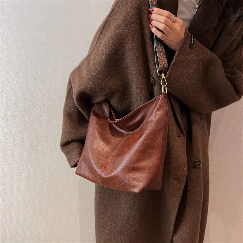 Leather Bucket Beaded Crossbody Bag For Women
