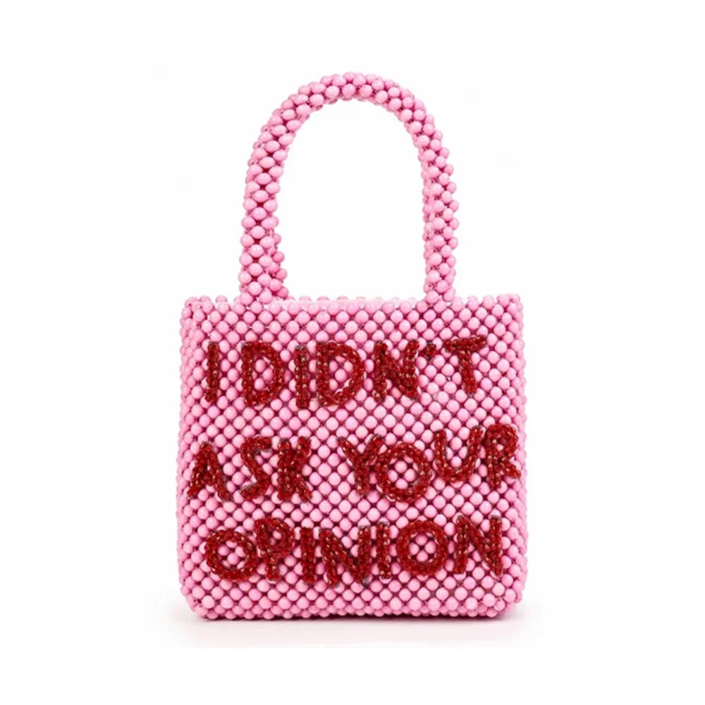 Trendy Fashionable Luxury Pink Beaded Bucket Purse