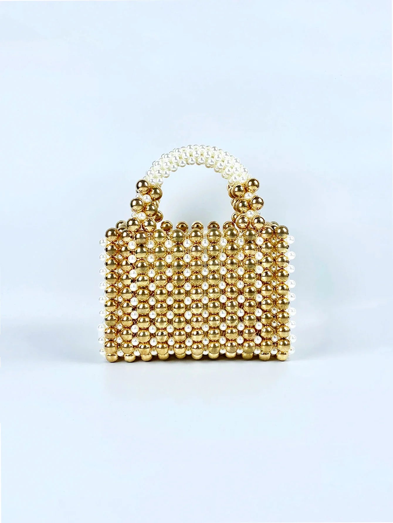 Advanced mobile phone bag with gold round beads, acrylic handheld beaded handmade women's bag, fashionable casual dinner bag