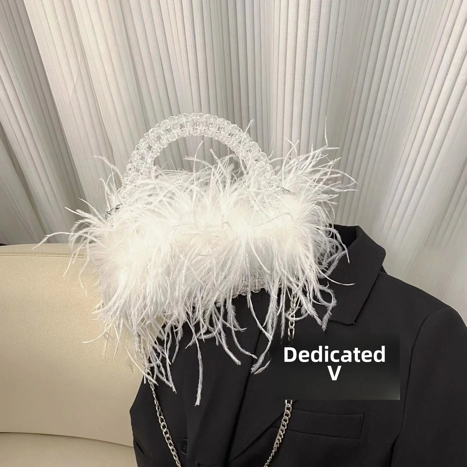 Elegant Sweetcute Bird Feather Beaded Mini Handbag