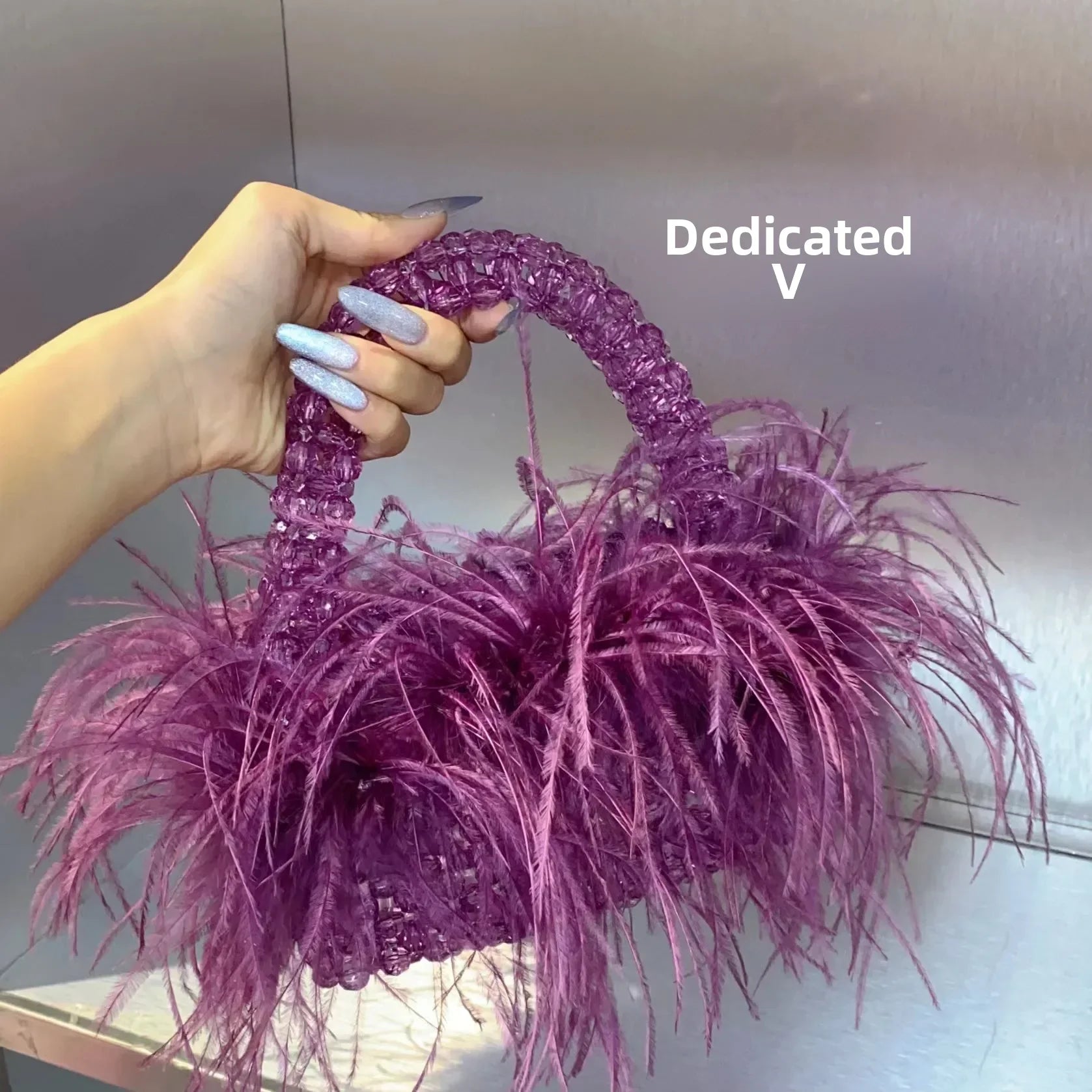 Elegant Sweetcute Bird Feather Beaded Mini Handbag