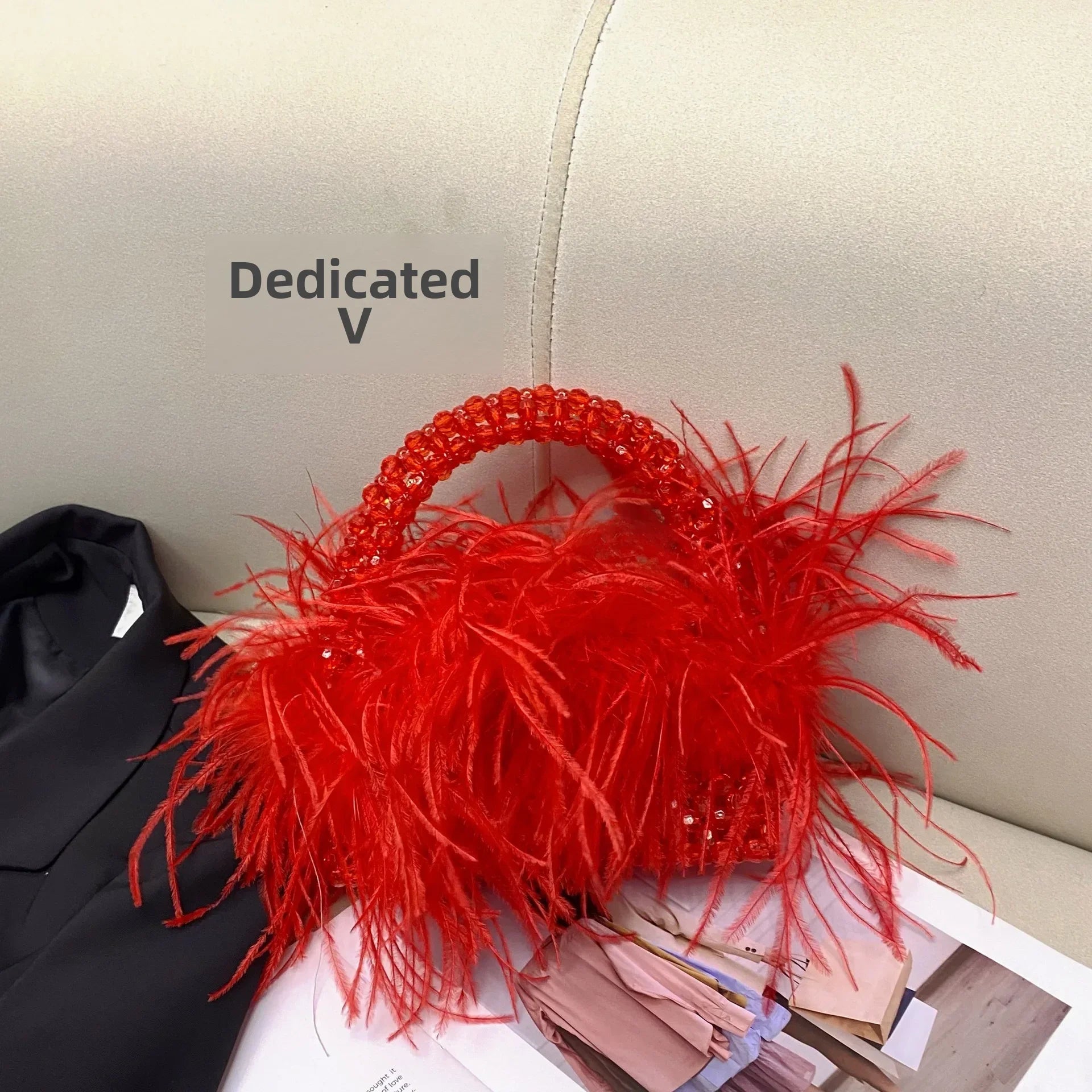 Elegant Sweetcute Bird Feather Beaded Mini Handbag