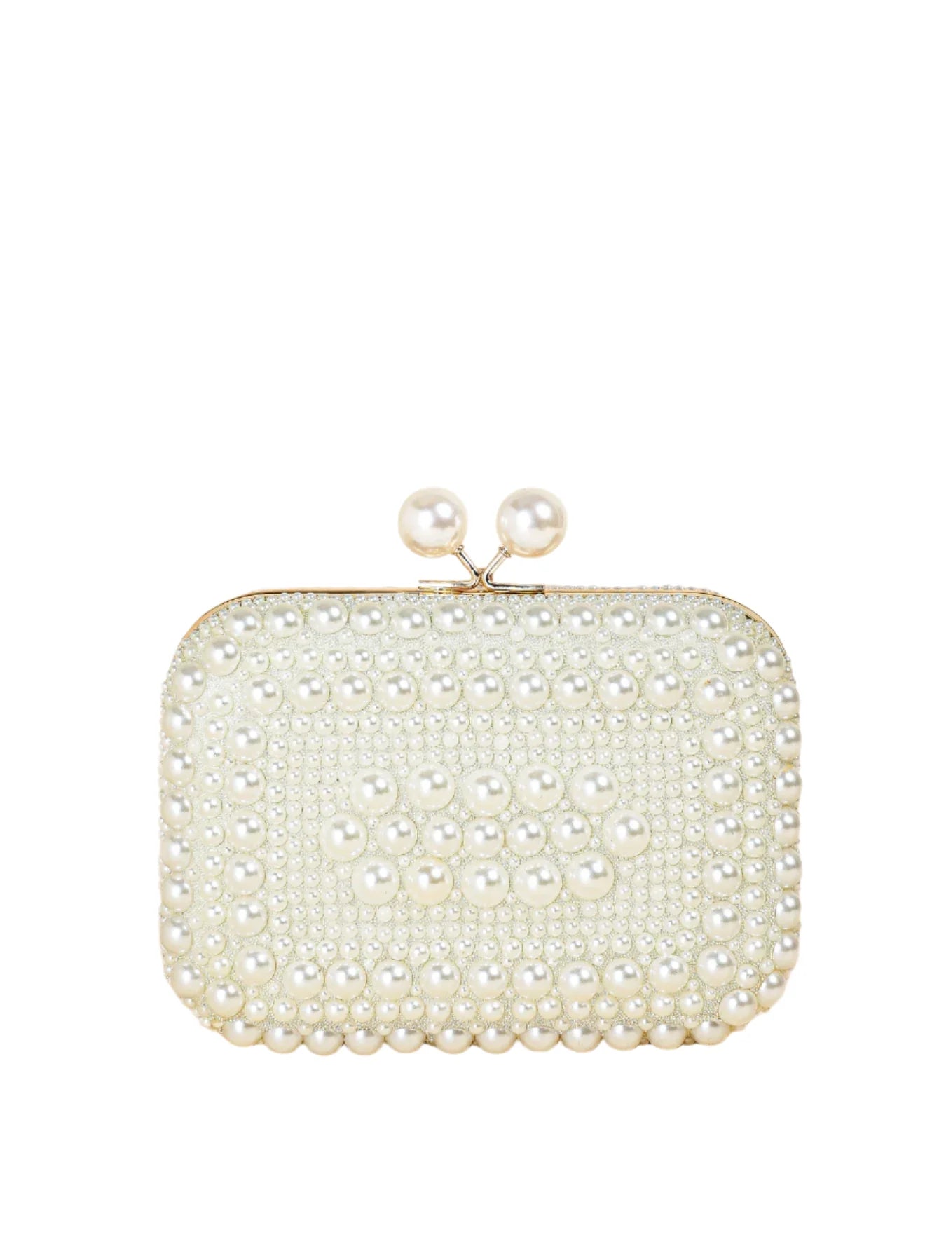 Glamorous Pearl Beaded Kiss Lock Clutch