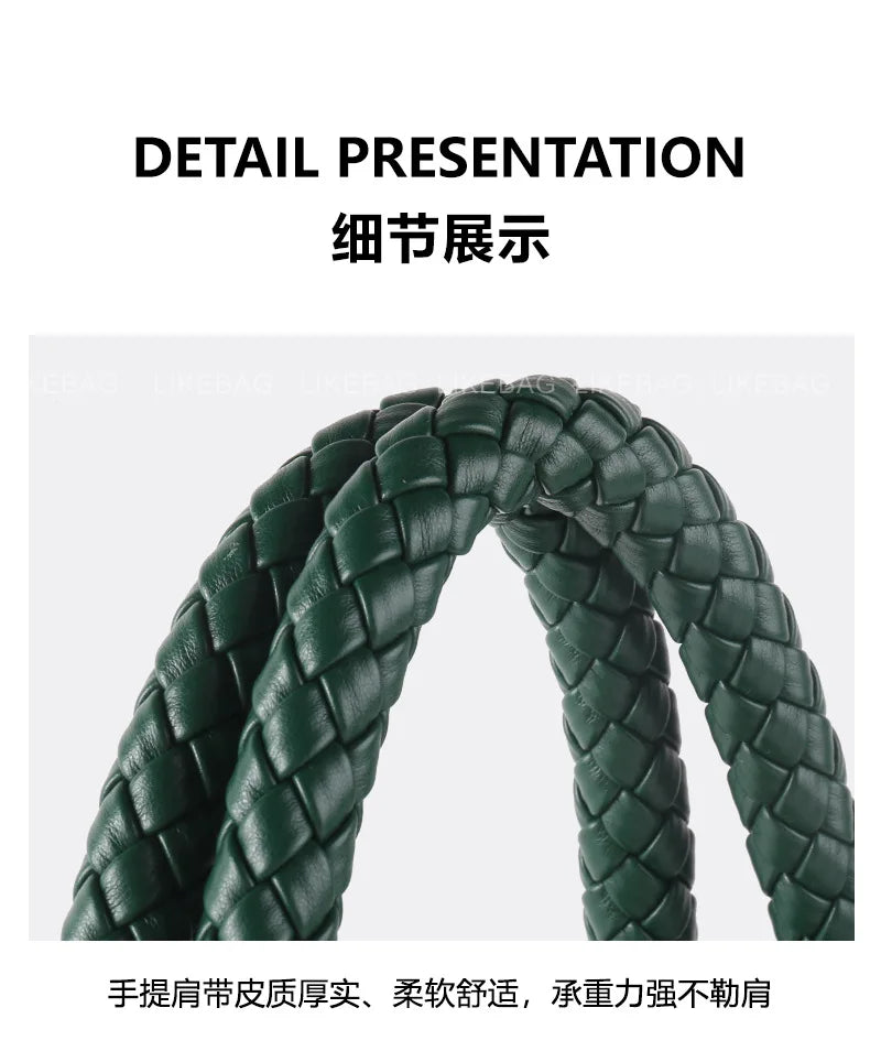 ZR DIARY Fashion Woven Bag Women PU Leather Single Shoulder Bag Retro Golden Bead Decor Hand Carry Women's Bag BZ2469