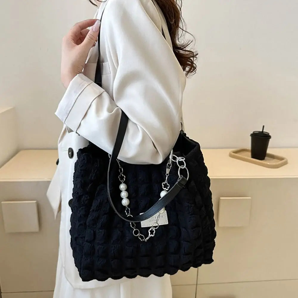 Elegant Fashionable Plaid Design Beaded Handbag