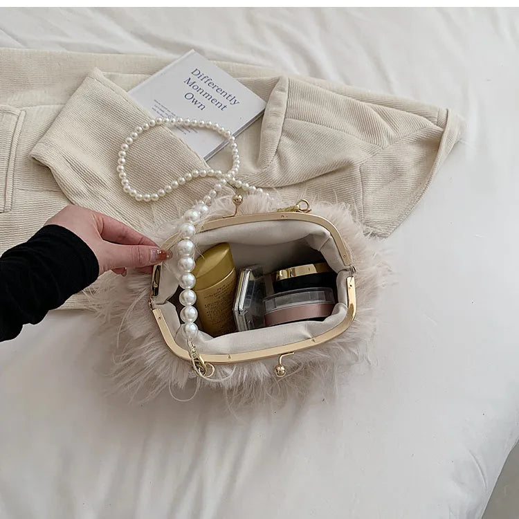 Elegant Plush Beaded bag Side Clutch