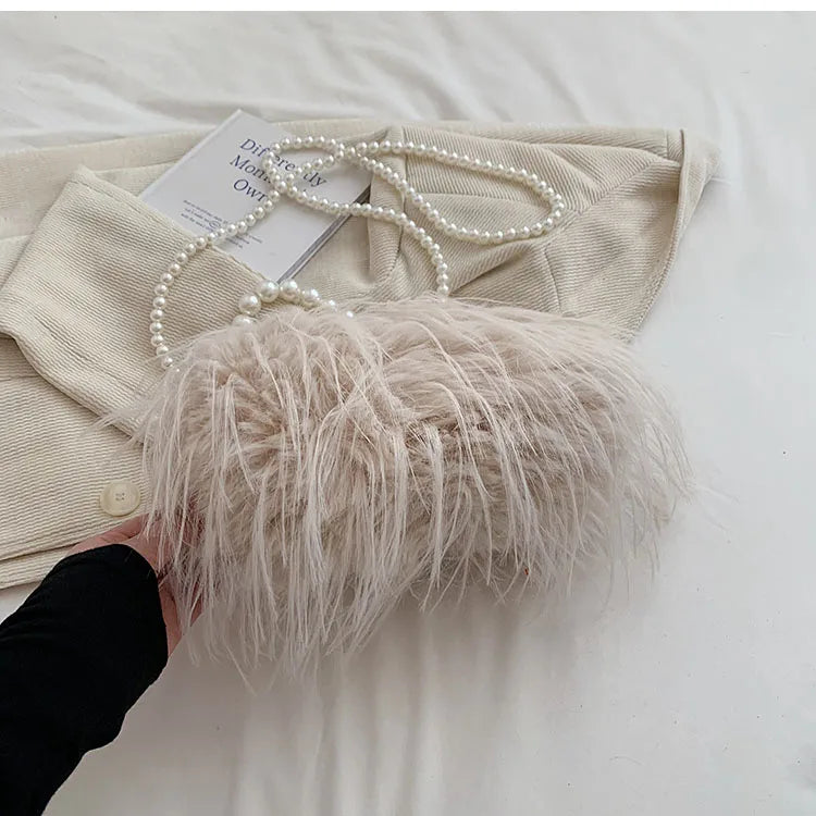 Elegant Plush Beaded bag Side Clutch
