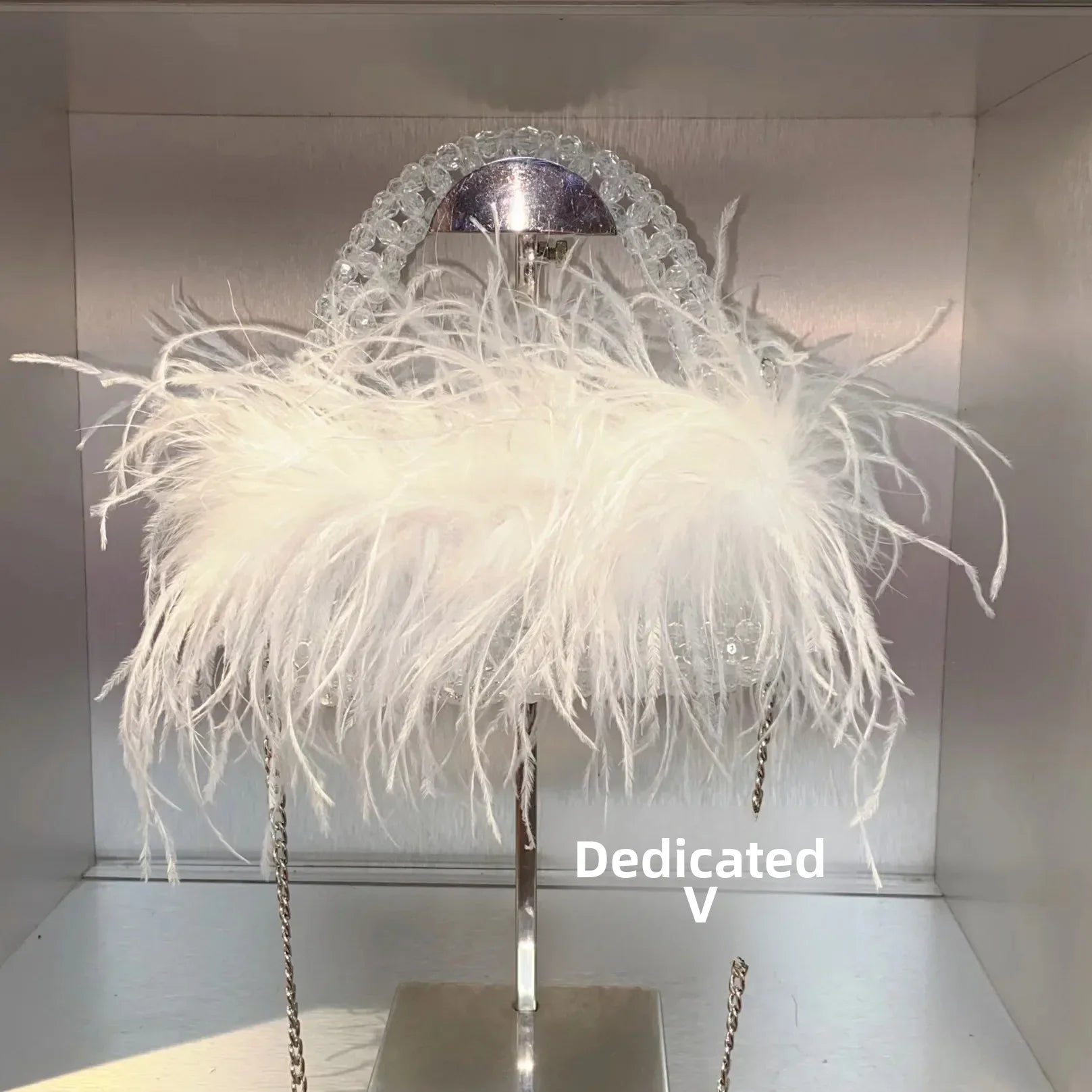 Elegant Sweetcute Bird Feather Beaded Mini Handbag