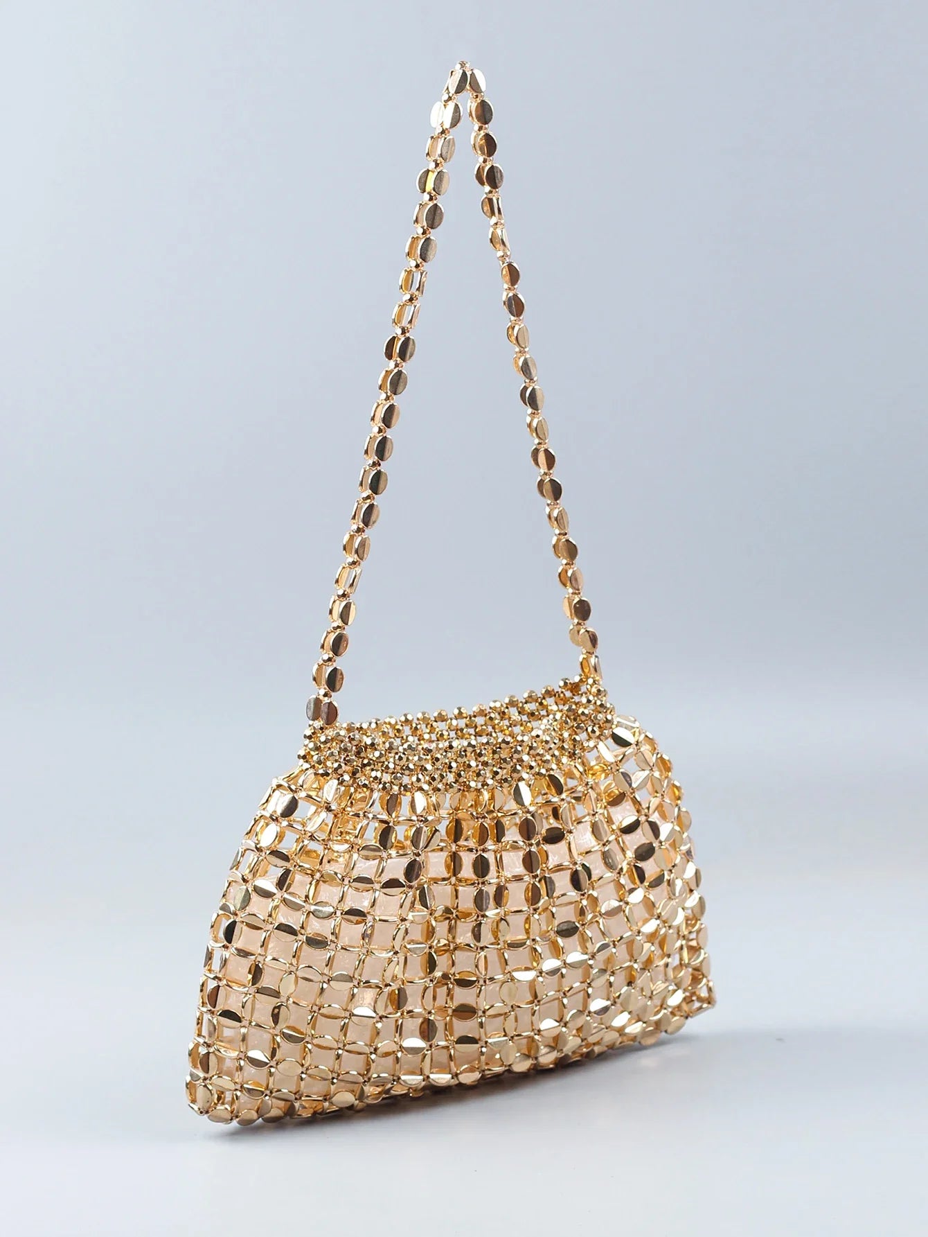 Elegant Handmade Silver And Gold Beaded Dumpling Handbag