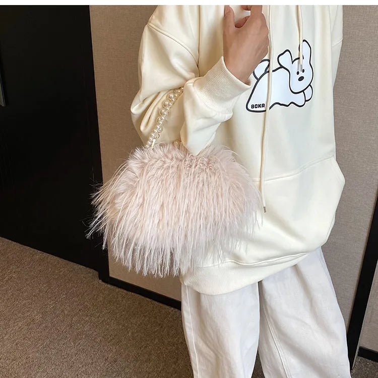 Elegant Plush Beaded bag Side Clutch