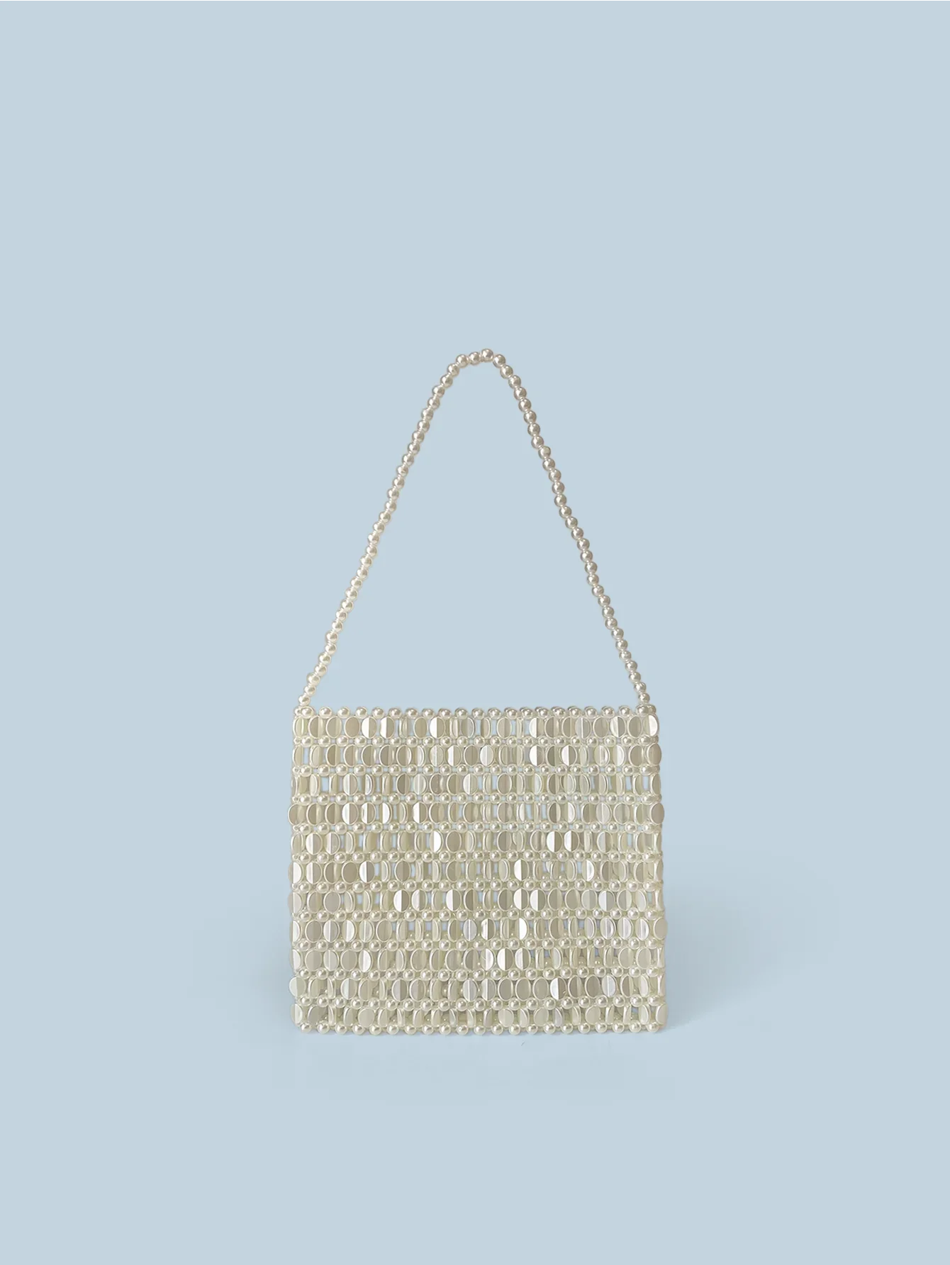 Shining Ins Metal Silver Handmade Bead Bag Bead Glitter Handmade Woven Phone Bag