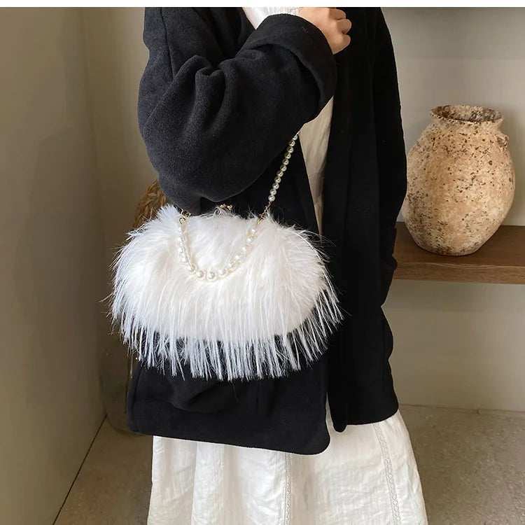 Elegant Plush Beaded bag Side Clutch