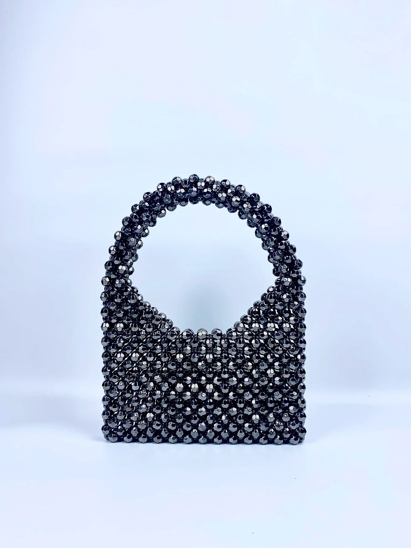 Trendy Stylish Dark Gray Beaded Bucket Purse