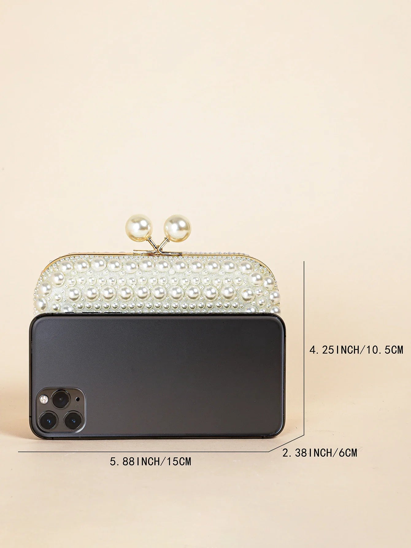 Glamorous Pearl Beaded Kiss Lock Clutch