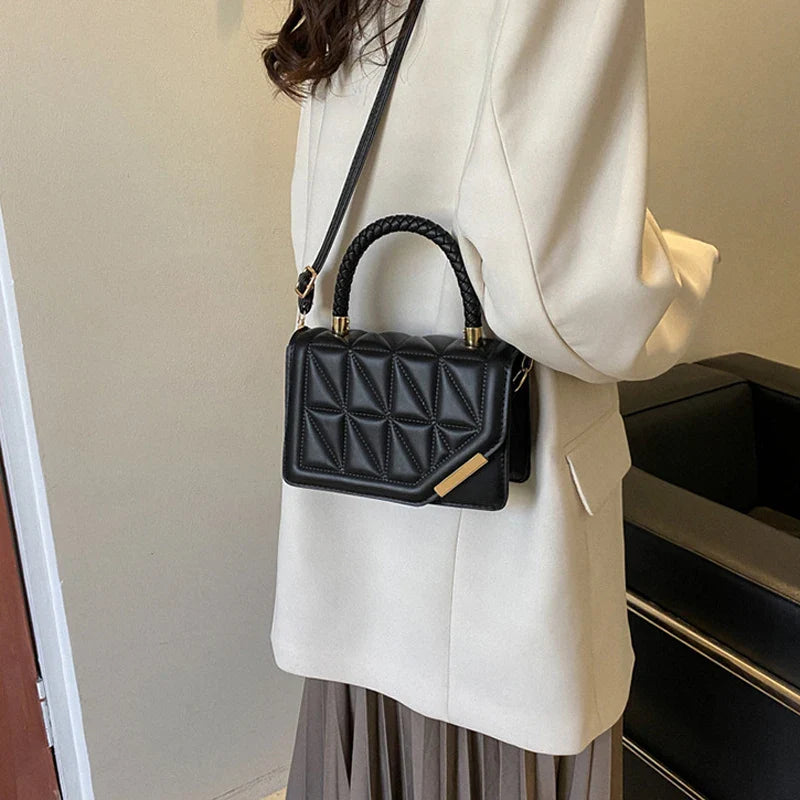 Womens Beaded Handbag in Plaid Leather