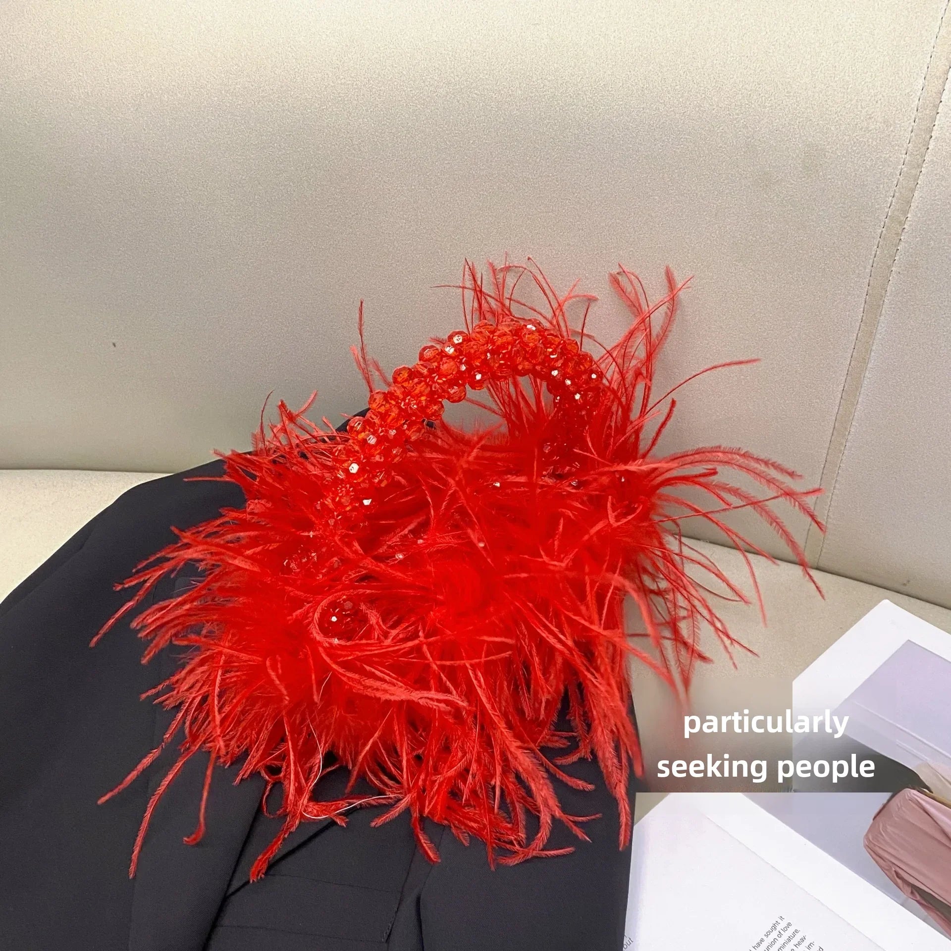 Elegant Sweetcute Bird Feather Beaded Mini Handbag