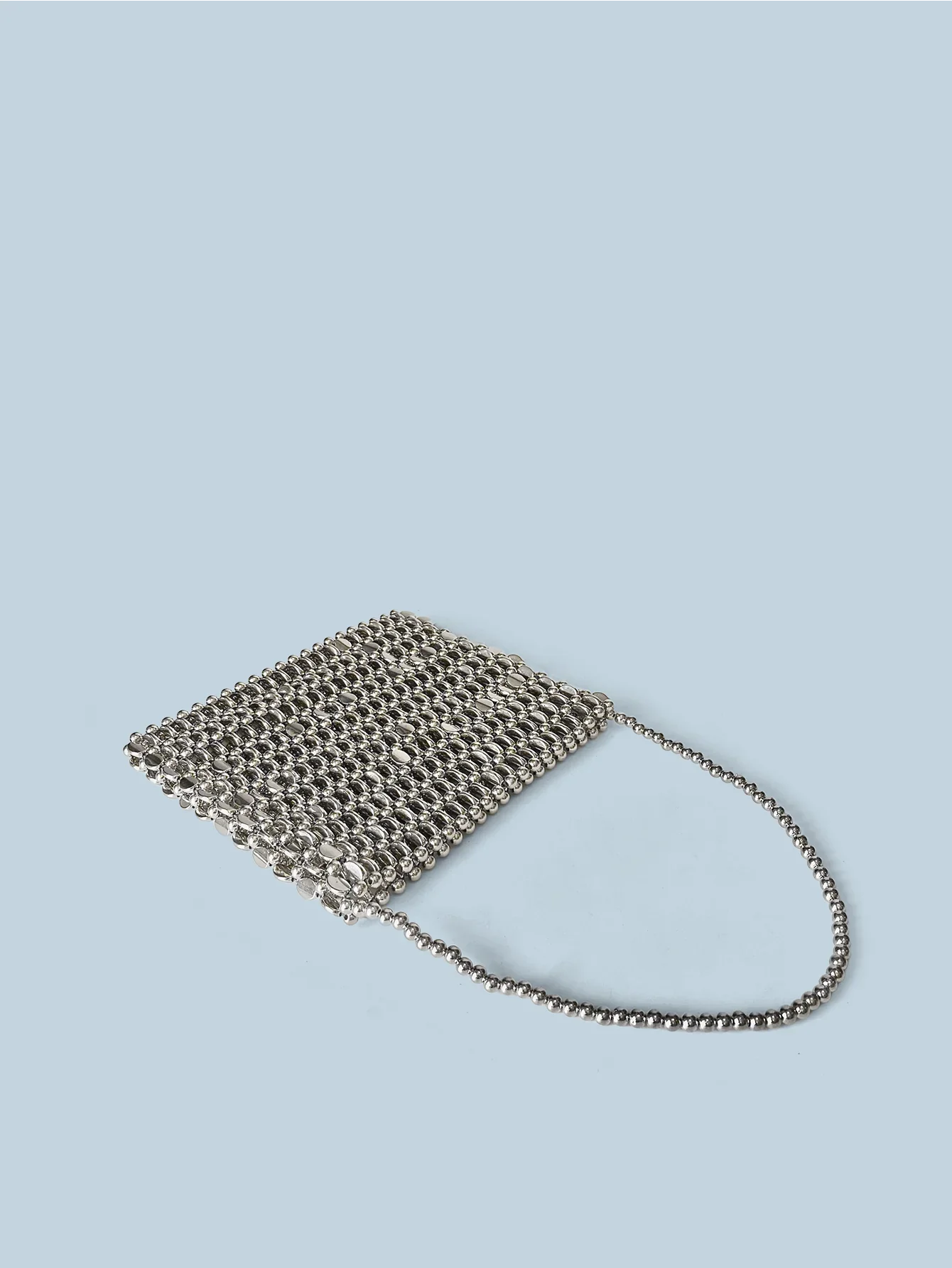 Shining Ins Metal Silver Handmade Bead Bag Bead Glitter Handmade Woven Phone Bag