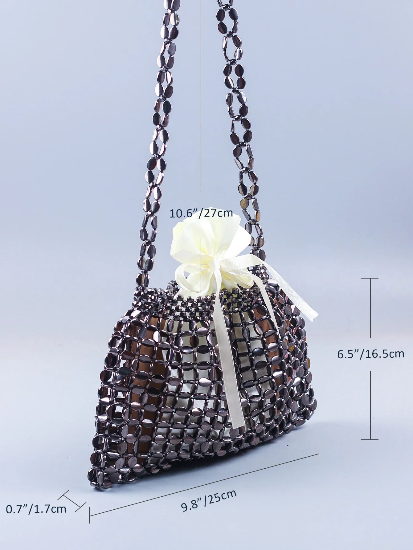 Elegant Handmade Silver And Gold Beaded Dumpling Handbag