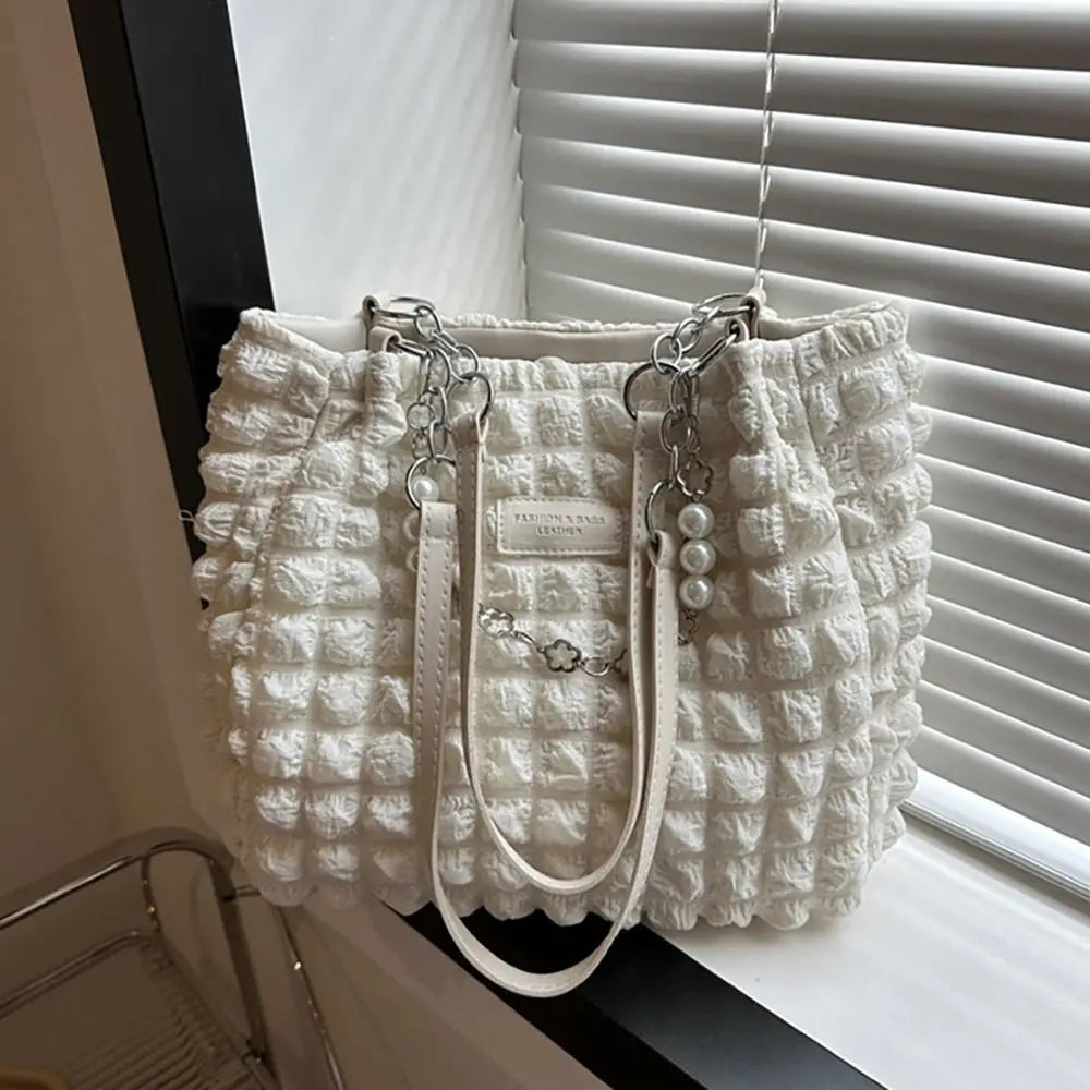 Elegant Fashionable Plaid Design Beaded Handbag