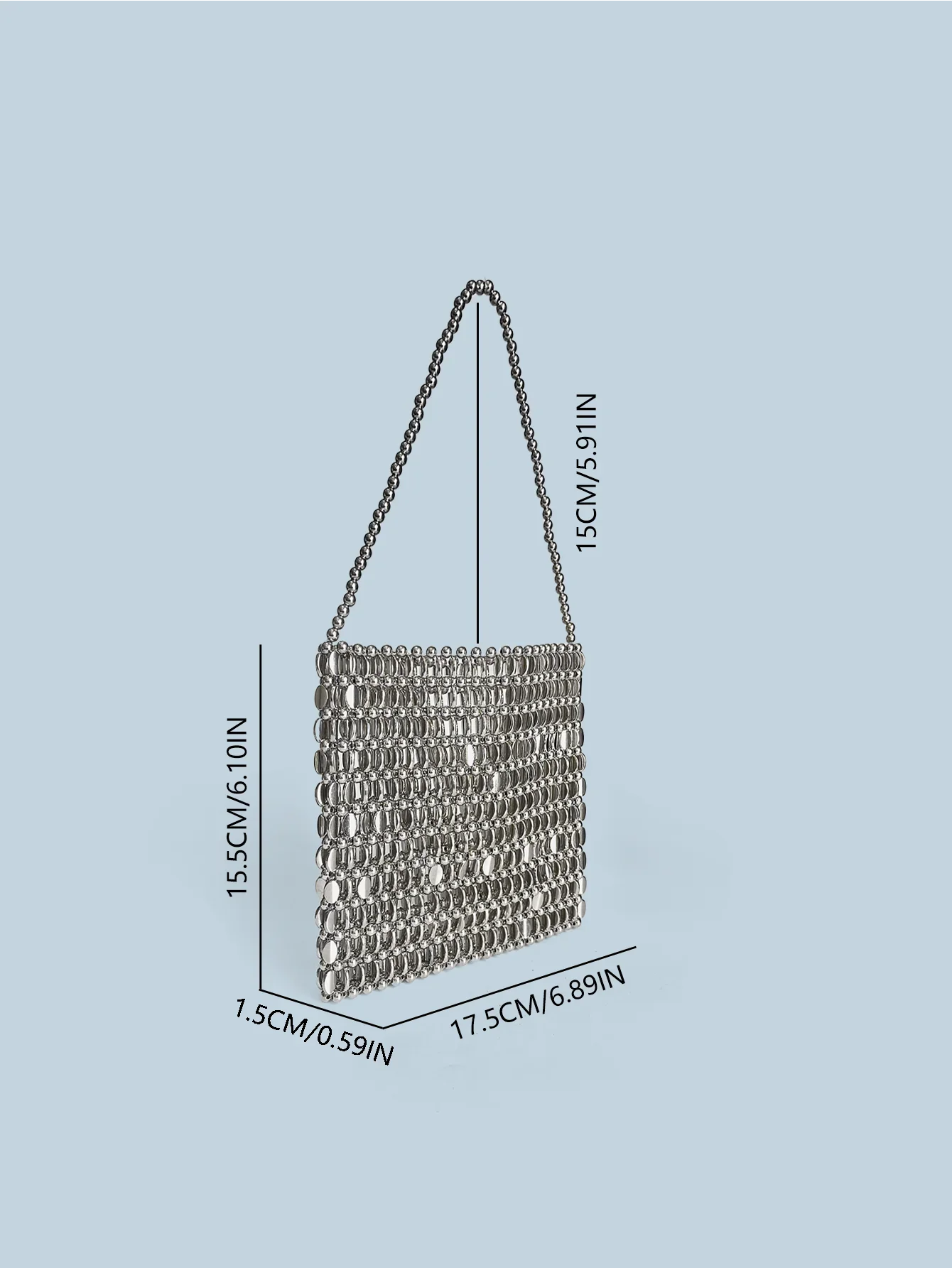 Shining Ins Metal Silver Handmade Bead Bag Bead Glitter Handmade Woven Phone Bag
