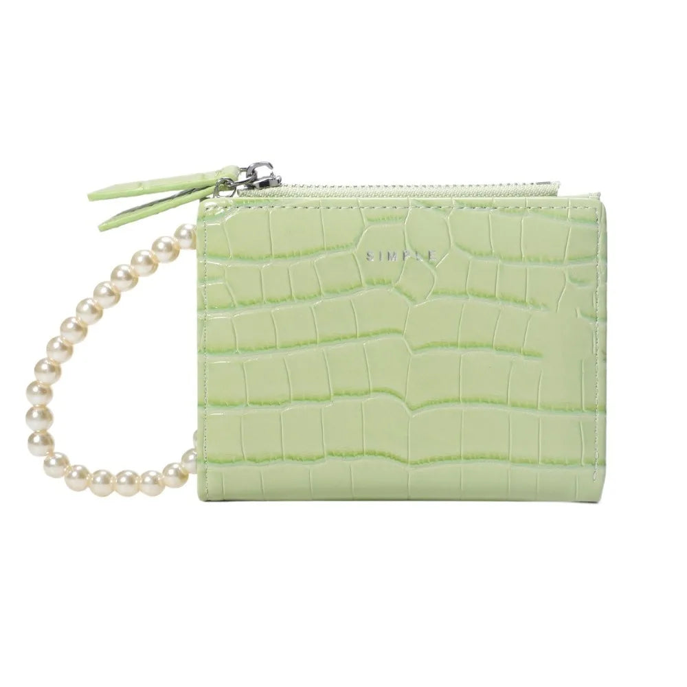 Elegant Imitation Pearl Chain Alligator Print Beaded Purse