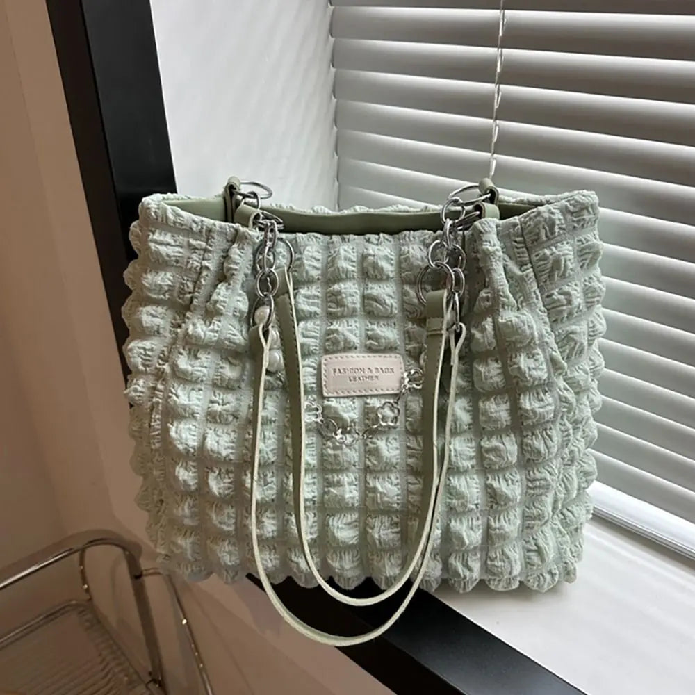 Elegant Fashionable Plaid Design Beaded Handbag