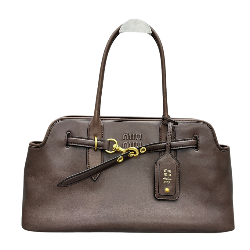 ＭＩ ＭＵ AVENTURE LEATHER TOTE BAG DARK BROWN