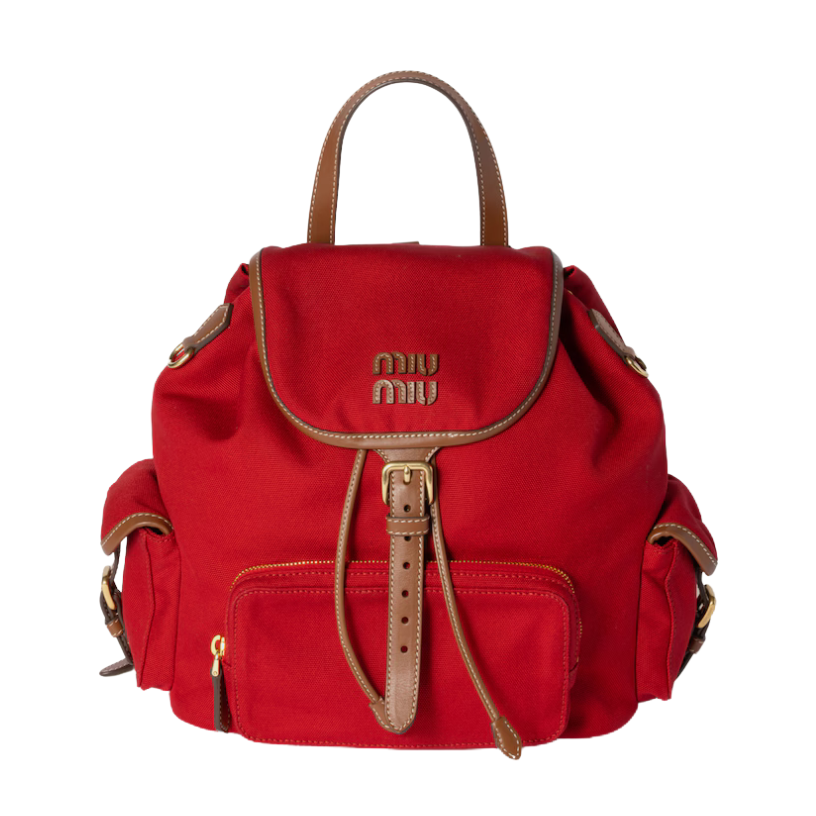 ＭＩ ＭＵ CANVAS AND LEATHER BACKPACK RED/BRANDY