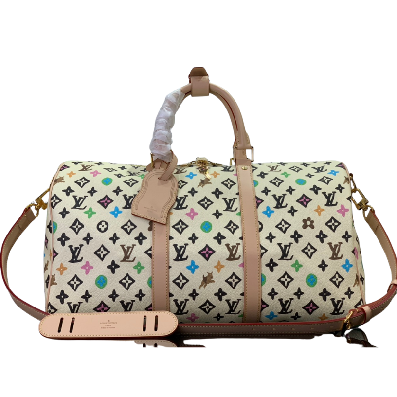 ＬＳ ＶＴＴＯＮ x YAYOI KUSAMA KEEPALL BANDOULIÈRE 45 WHITE