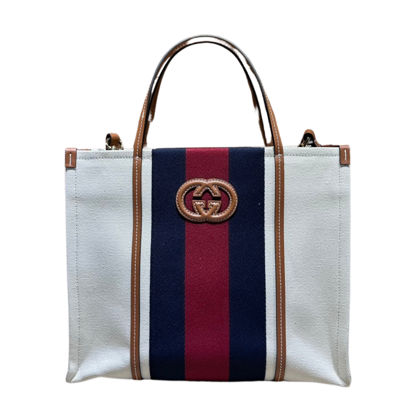 ＧＣＣＩIVORY CANVAS WEB INTERLOCKING G TOTE MEDIUM