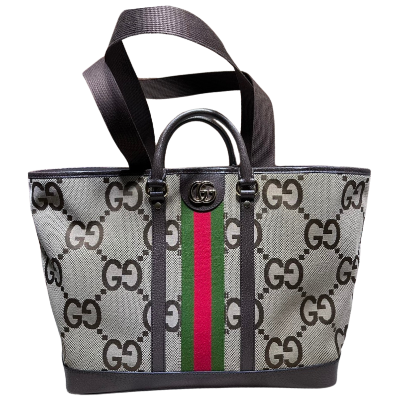 ＧＣＣＩGG JUMBO LEATHER-TRIMMED CANVAS-JACQUARD TOTE