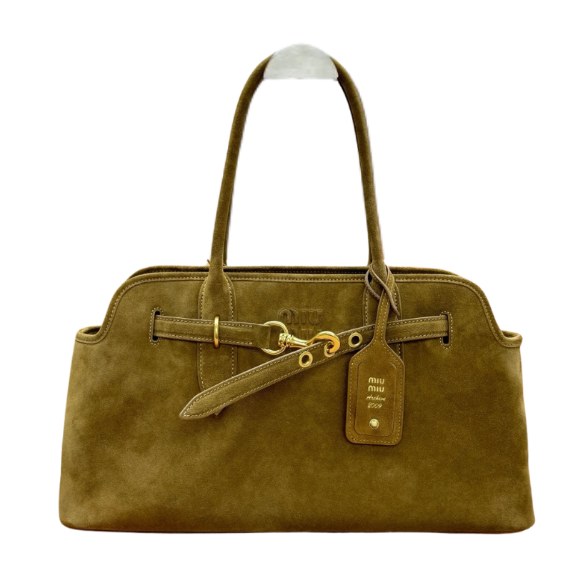 ＭＩ ＭＵ BOW DETAIL SUEDE HANDBAG OLIVE