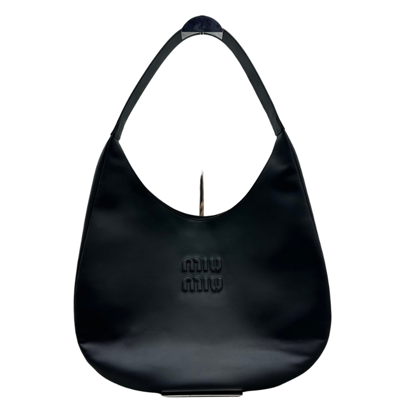ＭＩ ＭＵ LEATHER HOBO BAG BLACK