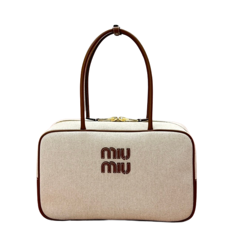 ＭＩ ＭＵ BEAU CANVAS AND LEATHER BAG BEIGE/BRANDY