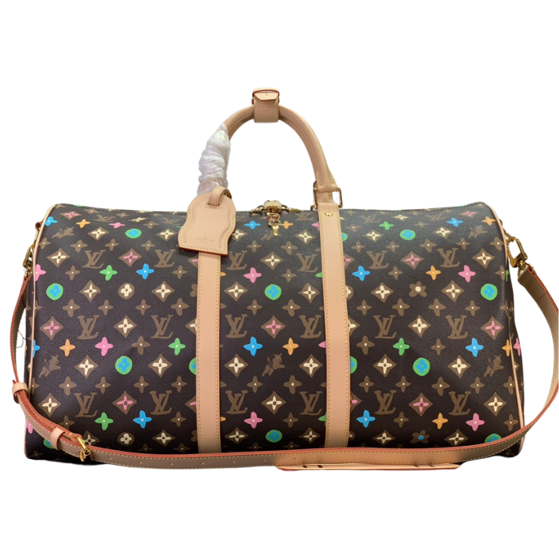 ＬＳ ＶＴＴＯＮ x YAYOI KUSAMA KEEPALL BANDOULIÈRE 45 BROWN