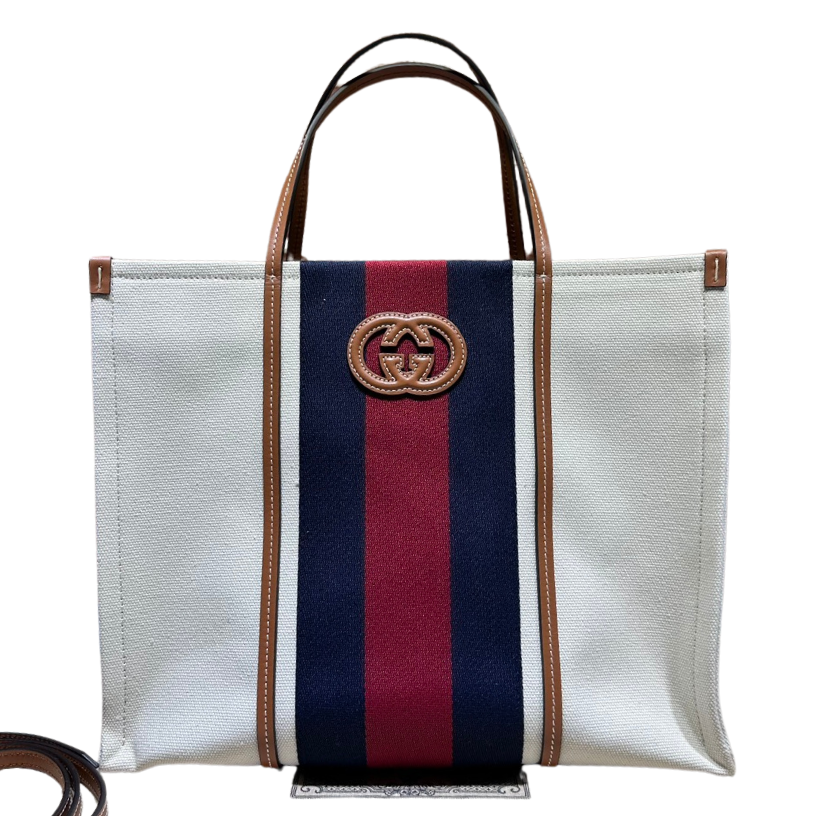 ＧＣＣＩIVORY CANVAS WEB INTERLOCKING G TOTE LARGE