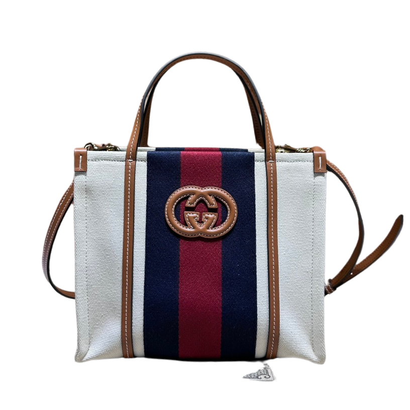 ＧＣＣＩIVORY CANVAS WEB INTERLOCKING G TOTE SMALL