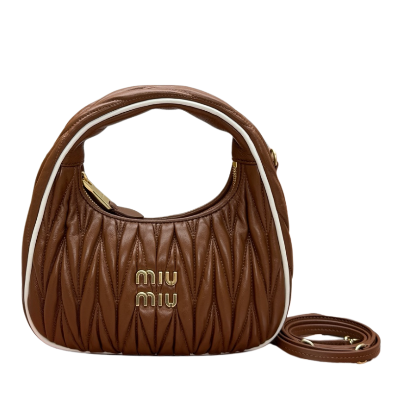 ＭＩ ＭＵ MATELASSÉ NAPPA LEATHER TOP HANDLE BAG BROWN