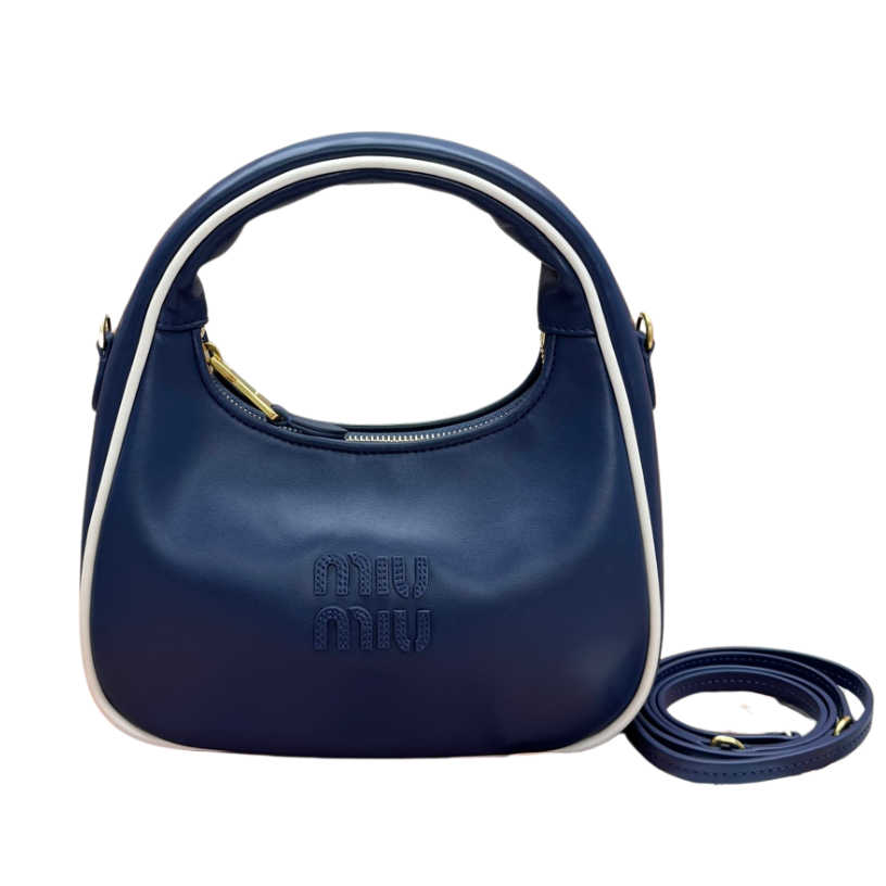 ＭＩ ＭＵ MATELASSÉ LEATHER CROSSBODY BAG NAVY