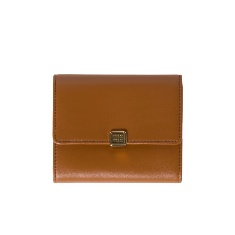 ＭＩ ＭＵ SMALL LEATHER WALLET WITH LOGO COGNAC