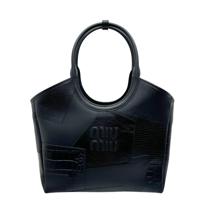 ＭＩ ＭＵ  IVY LEATHER PATCHWORK BAG BLACK