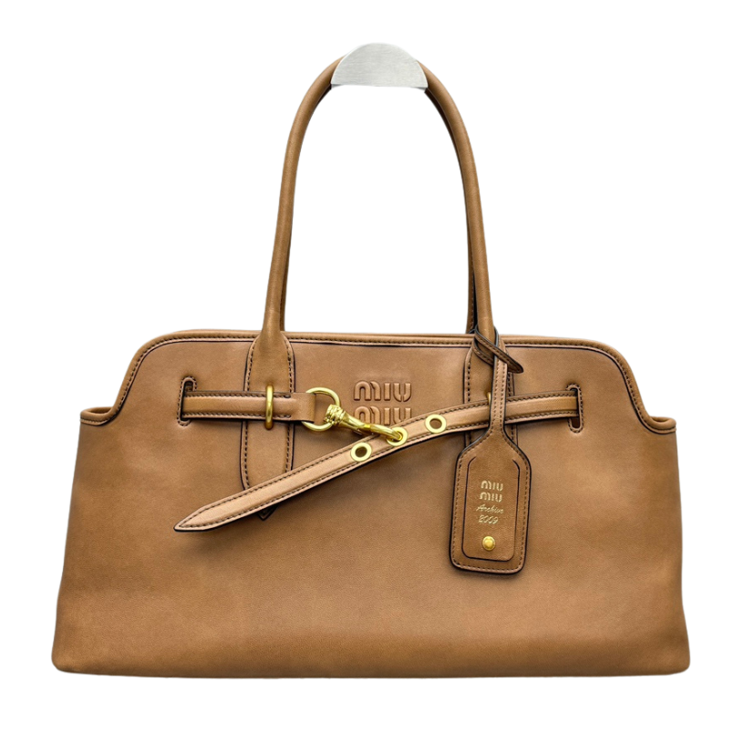 ＭＩ ＭＵ AVENTURE LEATHER TOTE BAG BRONZE