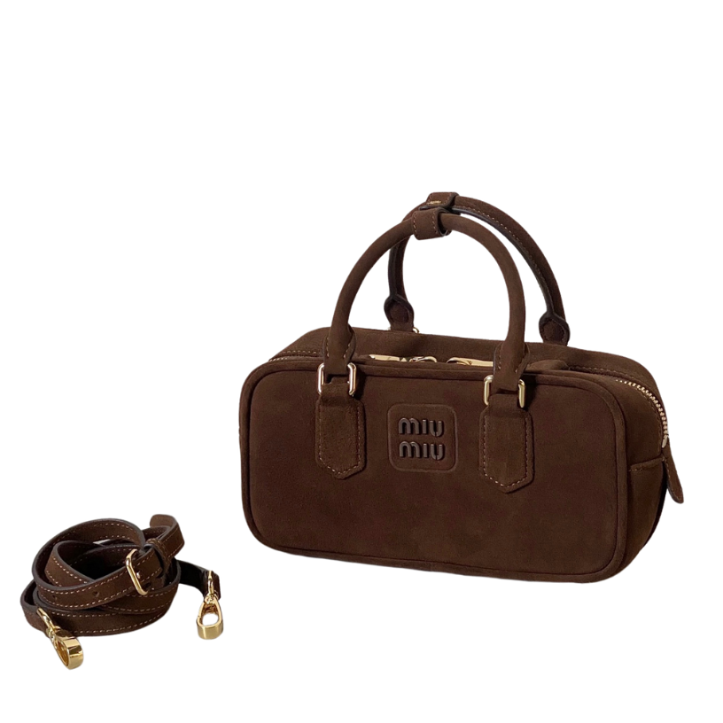 ＭＩ ＭＵ ARCADIE PADDED SUEDE TOP-HANDLE BAG COCOA BROWN